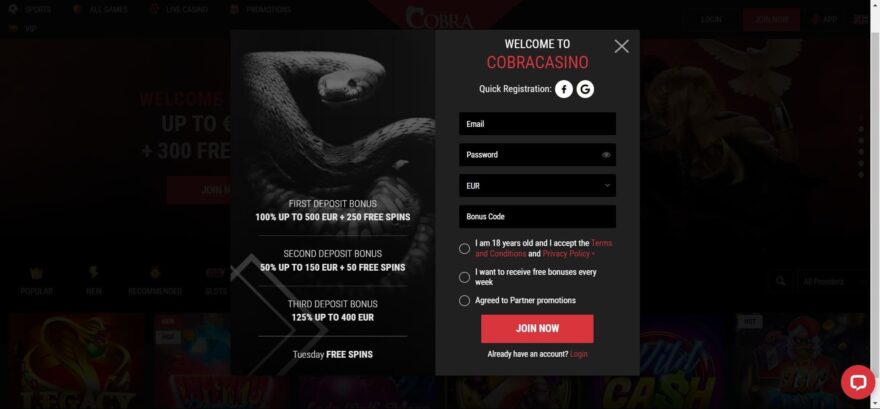 Cobra casino sign up