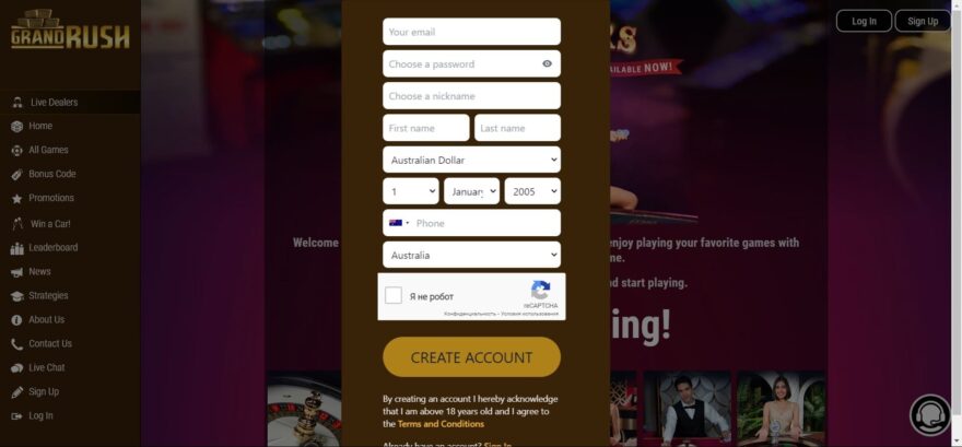 Grand Rush casino sign up