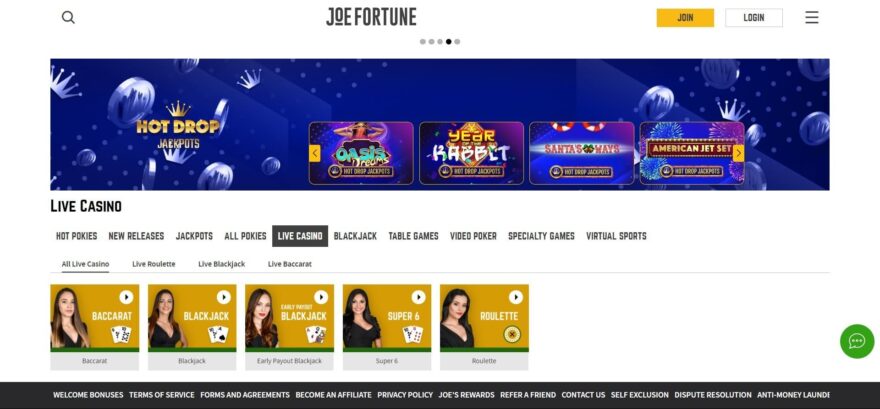 Joe Fortune casino live
