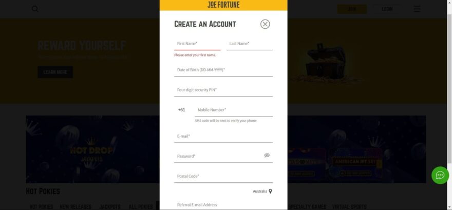 Joe Fortune casino sign up