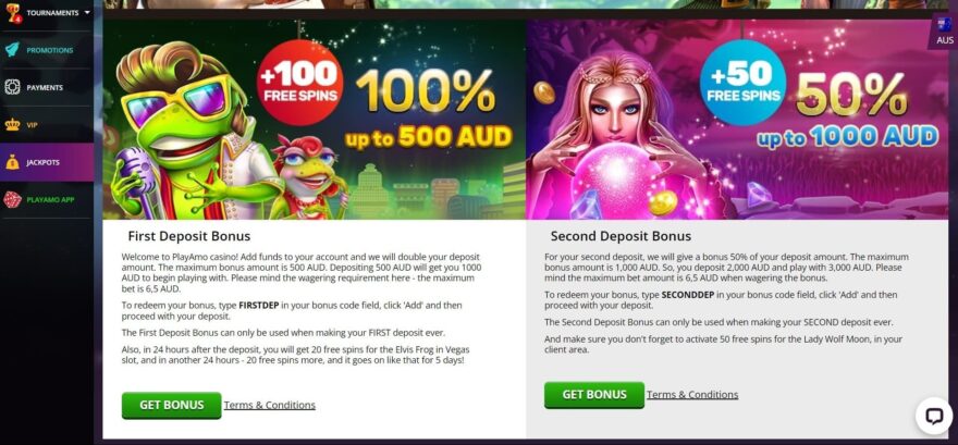 PlayAmo casino bonuses