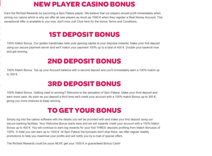 Spin Palace casino bonuses