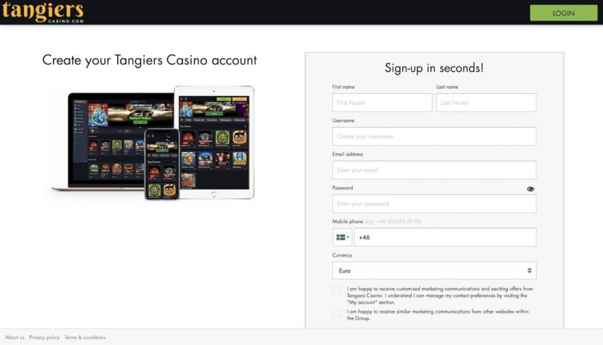 Tangiers casino sign up