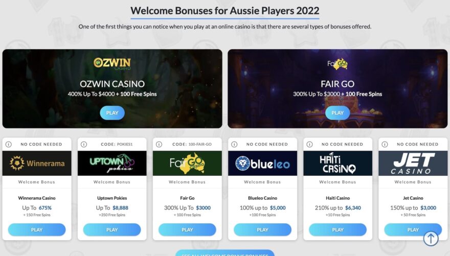 True Blue casino bonuses