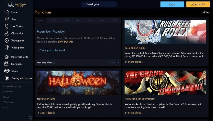 Winward casino bonuses